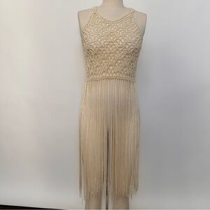 Elegant Cream Sleeveless Fringe Dress